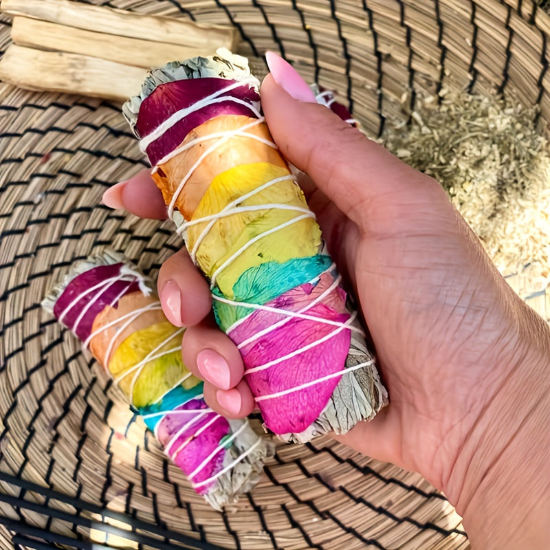 Sage Smudge Kit - Flower White Sage, Palo Santo, Stand, Engraved Symbols Polished Stones & Crystal Bracelet Meditation Instructions & Pouch -Jewelry Patterns