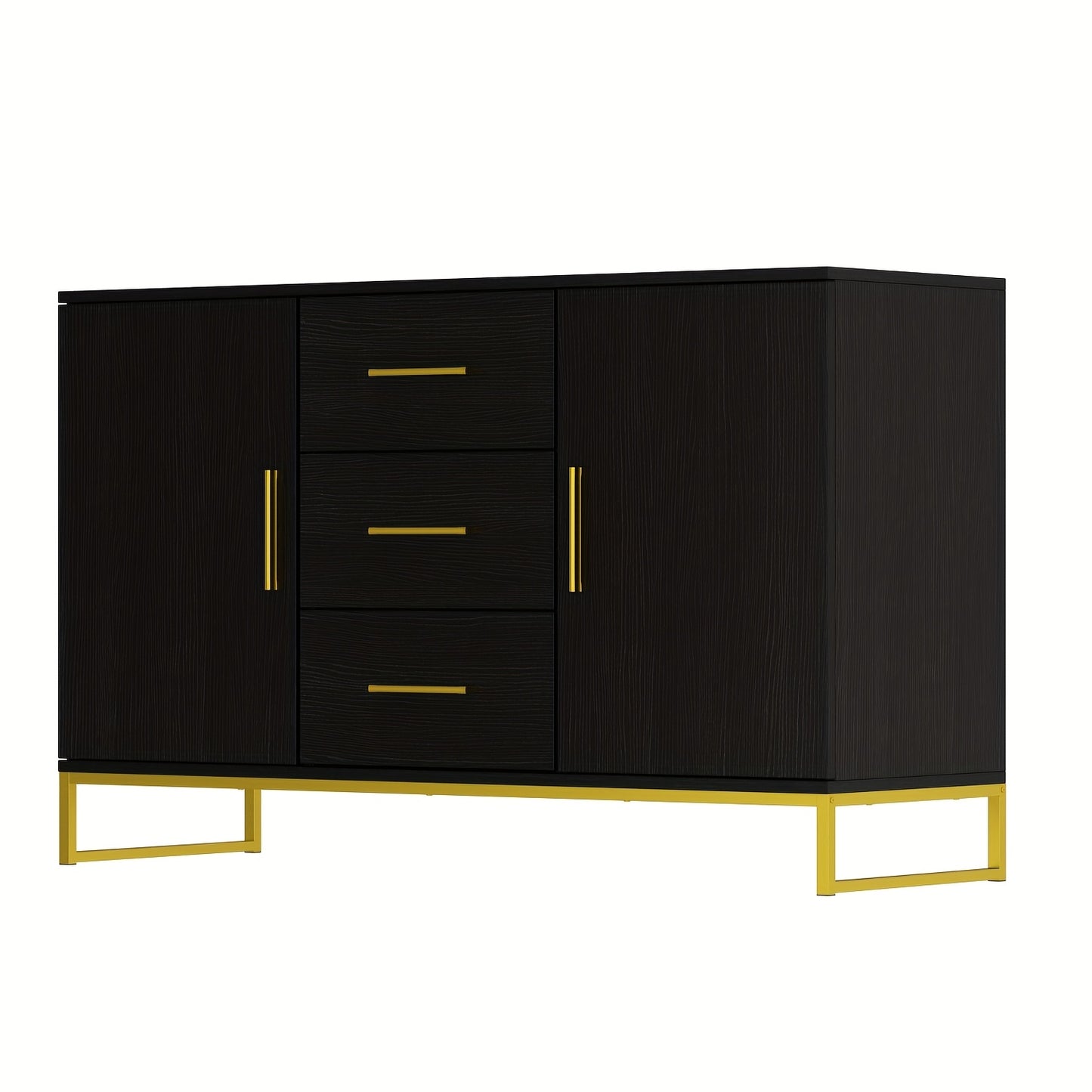 ECACAD 47" Modern Black Buffet Sideboard with Golden Accents, 2 Doors & 3 Drawers - Spacious Storage and Display Cabinet for Kitchen, Living Room, Home Office, Kitchen Decor