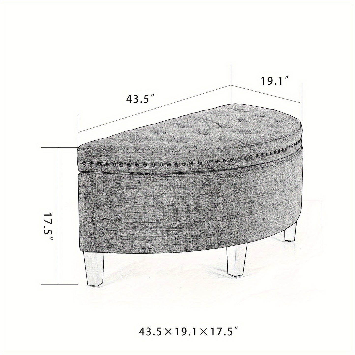 43.5" Storage Bench Velvet Button Tufted Half Moon Storage Ottoman With Rivet Storage Bench For Living Room Bedroom Entryway