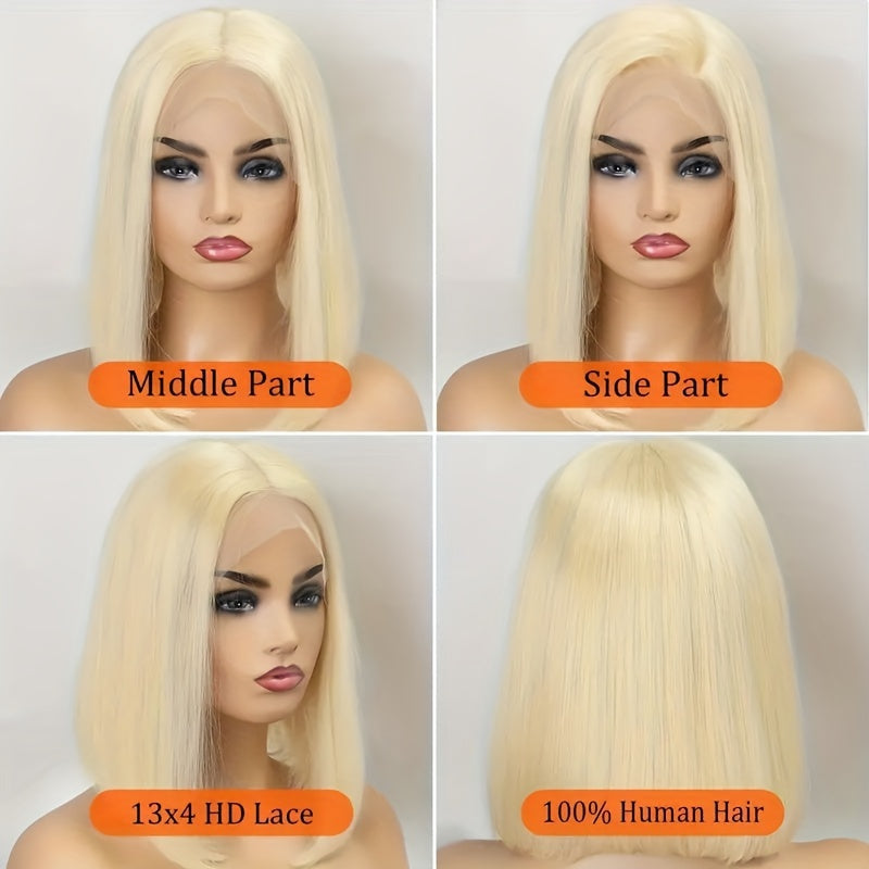 613 Blonde Bob Wig Human Hair 13x4 Blonde Lace Front Wigs Human Hair Pre Plucked Transparent Lace 180% Density 613 Frontal Wig Brazilian Straight Short Bob Wigs