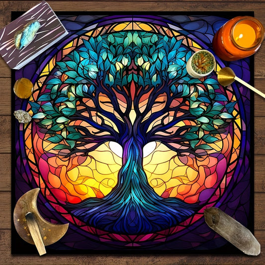 Tree Of Life Tarot Tablecloth - Colorful Altar Cloth For Divination, Witchcraft & Astrology | Polyester Oracle Card Mat Cover