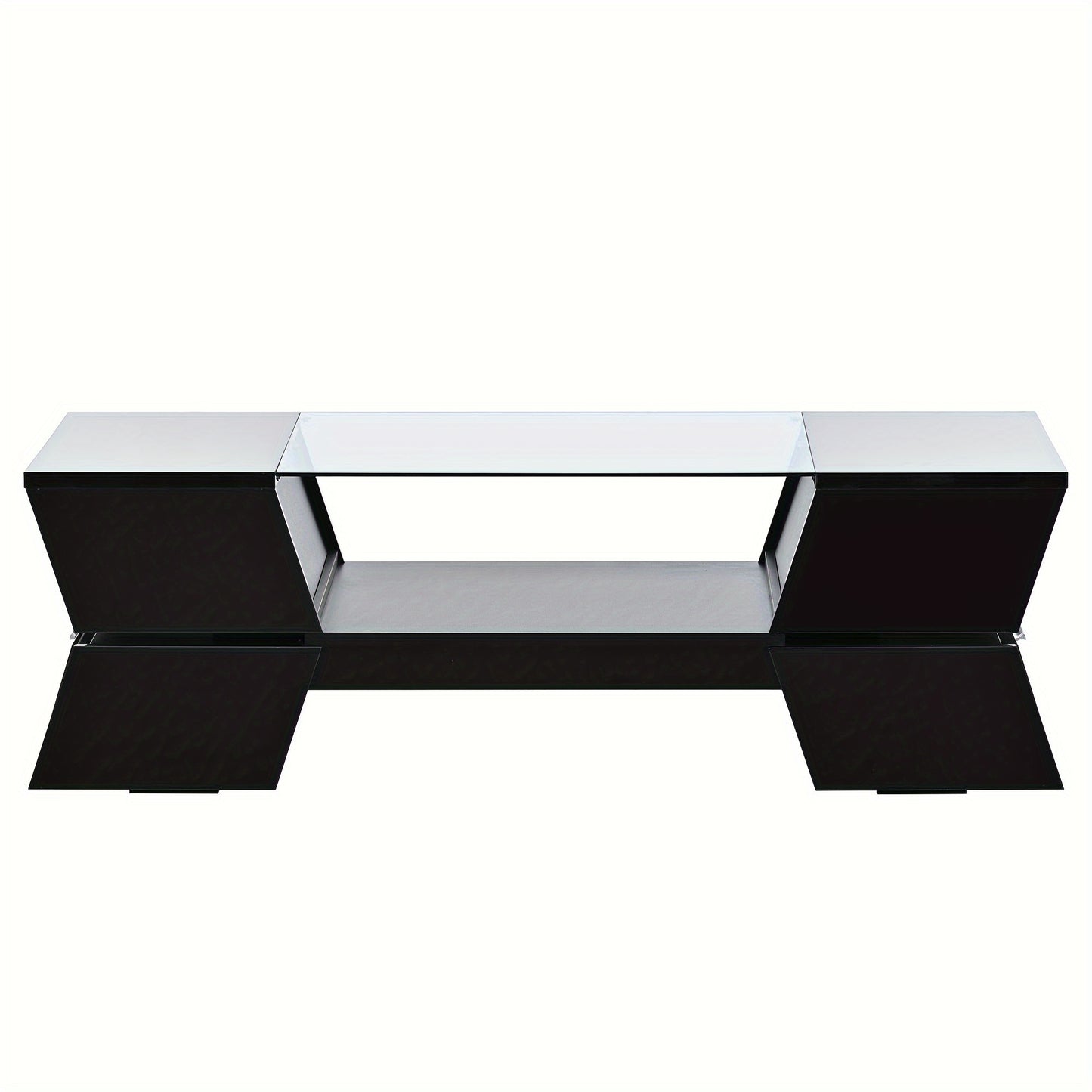 1pc Glass-Top Coffee Table, With Open Shelves And Cabinets, Geometric Style Cocktail Table With Great Storage Capacity, Modernist 2-Tier Center Table For Living Room