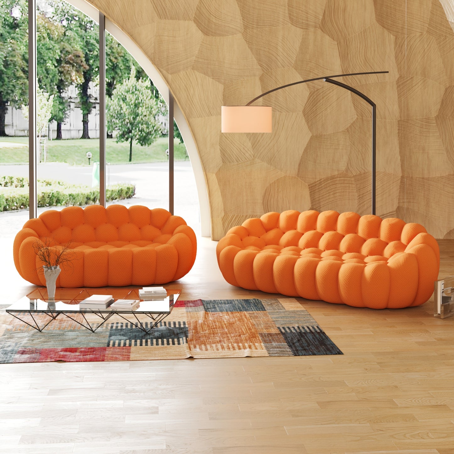 [Vibrant Orange Modular Bean Bag] Oversized 3D Textile Modular Bean Bag Sofa with Ottoman - Vibrant Orange, High-Resilience Foam for Ultimate Comfort, Durable Mesh Fabric, Easy No-Install Setup