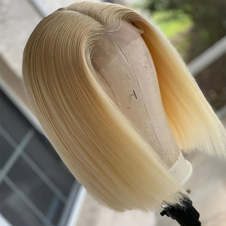 613 Blonde Bob Wig Human Hair 13x4 Blonde Lace Front Wigs Human Hair Pre Plucked Transparent Lace 180% Density 613 Frontal Wig Brazilian Straight Short Bob Wigs