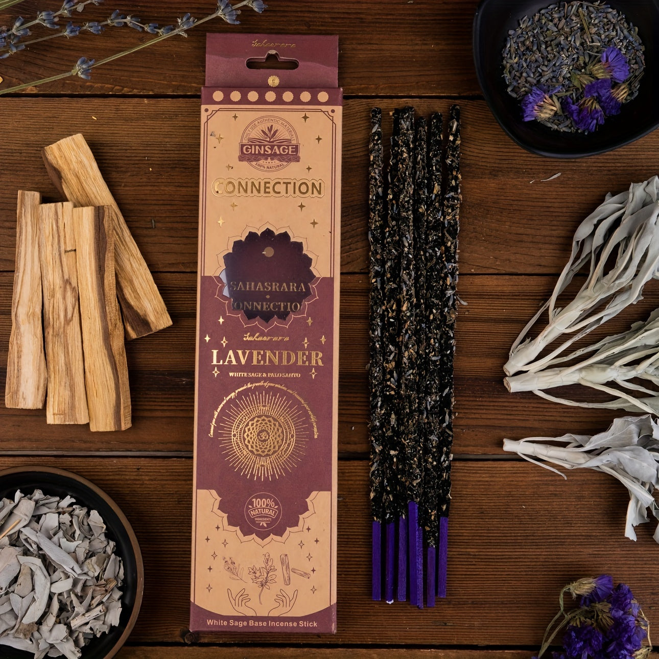 The Herbal Incense Stick Seven Chakra Series Is Made of White Sage, Peruvian Holy Wood, Blue Sage, Rosemary, Lavender, Eucalyptus Leaves, Osmanthus, Cinnamon, And Dark Red Roses (Due to Long-Distance Transportation, The Dregs