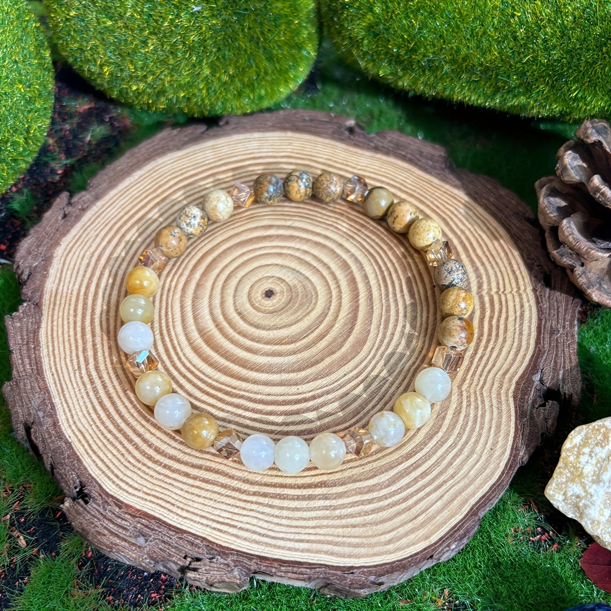 1pc Citrine Stone Beaded Bracelet, 6mm, Handcrafted Jewelry for Abundance and Success, Unisex, for Men and Women, Suitable for Ages 14+, All-Season