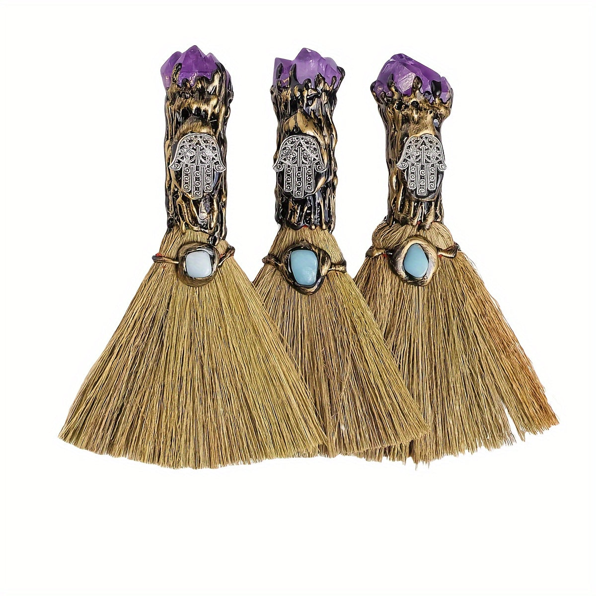 Bohemian Style Handcrafted Amethyst Crystal Mini Broom - Perfect for Halloween Decor, Witchy Home Accent & Reiki