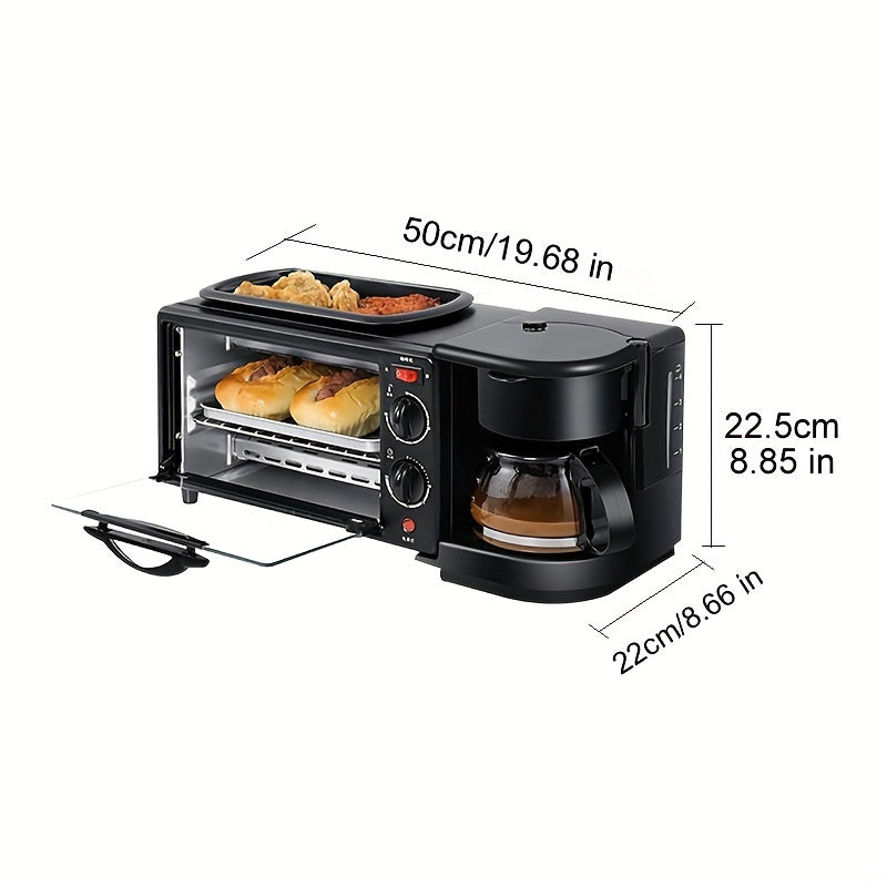 Versatile 3-in-1 Breakfast Maker Station with Coffee Machine, Non-Stick Pan & 30-Min Timer - BPA-Free Alloy Steel, 640W, US Plug - Ideal for Quick Meals like Omelettes, Waffles, Bagels & More - Perfect for Apartment Kitchens,