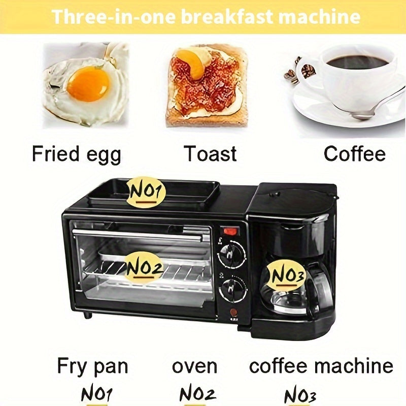 Versatile 3-in-1 Breakfast Maker Station with Coffee Machine, Non-Stick Pan & 30-Min Timer - BPA-Free Alloy Steel, 640W, US Plug - Ideal for Quick Meals like Omelettes, Waffles, Bagels & More - Perfect for Apartment Kitchens,