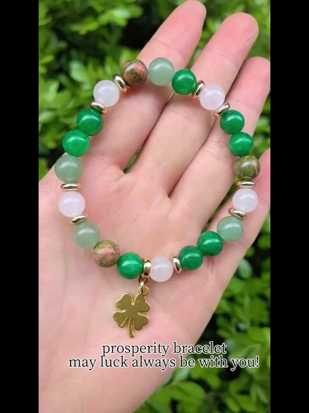 1pc Green Aventurine & Chrysocolla Beaded Bracelet with Four-Leaf Clover Charm, Natural Stone Prosperity Jewelry, Vintage Bohemian Style, St. Patrick'S Day & Thanksgiving Gift, Unisex Elegant Accessory