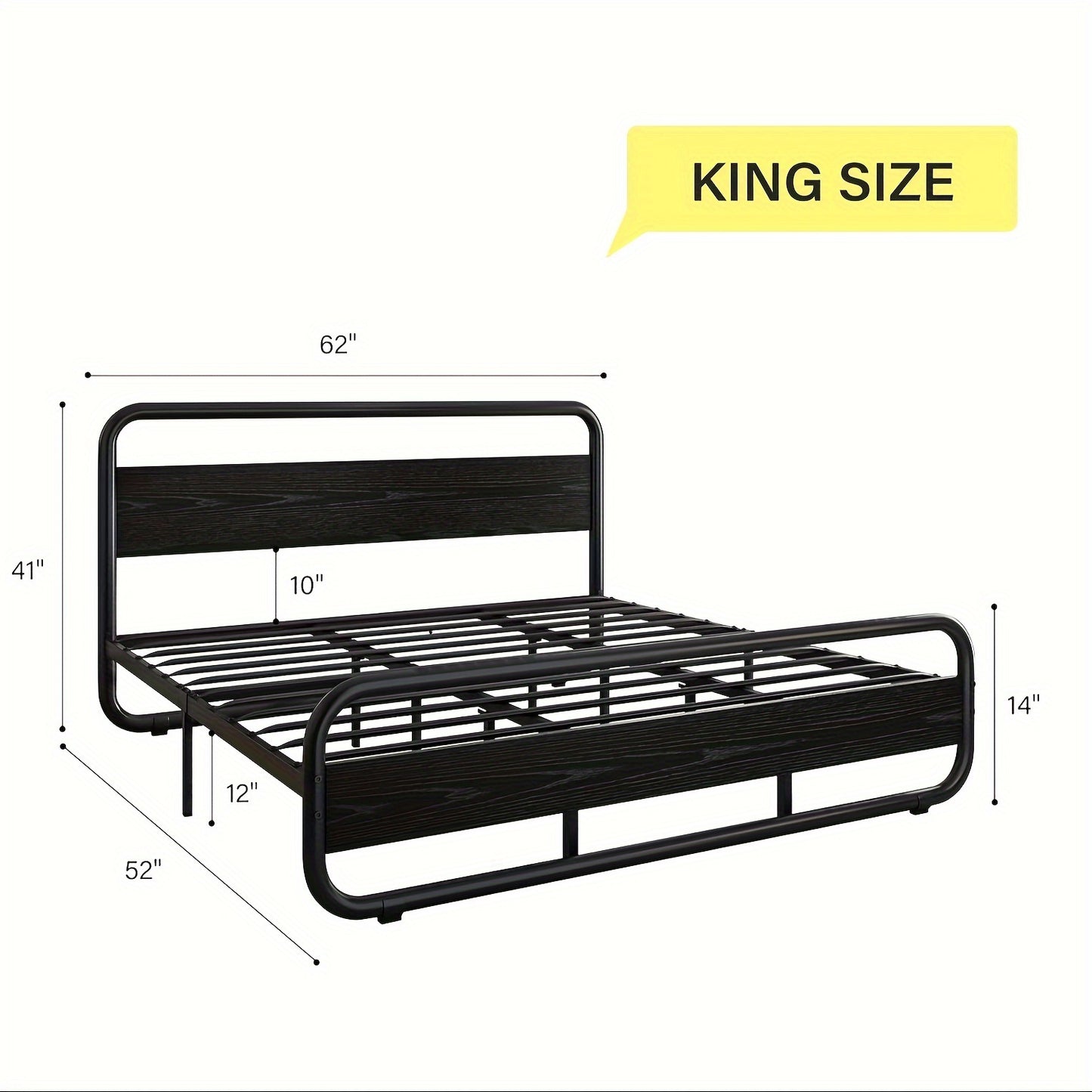 Metal Bed Frame With LED Headboard, Industrial Heavy Duty Wooden Platform Bed Frame With Under Bed Storage, No Box Spring Needed