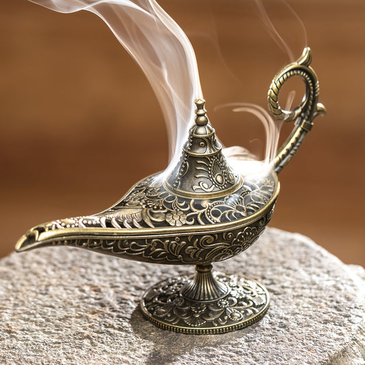 Aladdin'S Magic Lamp Incense Burner, Antique Metal Aromatherapy Holder, for Frankincense & Tibetan Incense, with Air Purification, for Festive Home Fragrance, Christmas, Halloween, Easter, St. Patrick'S Day