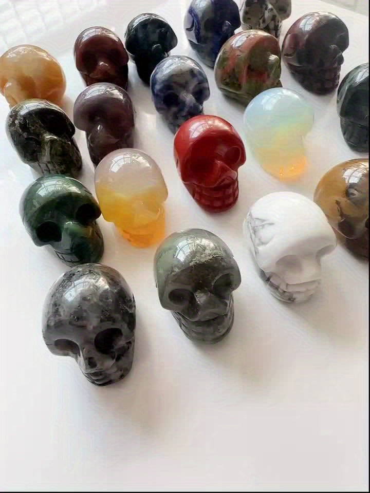 10pcs Set of Polished Natural Crystal Skulls - Reiki Gemstone Statues for Home Decor & Desktop Display