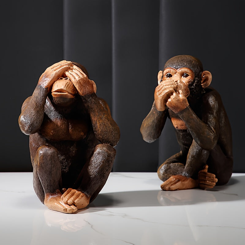 Set of Three Realistic Chimpanzee Figurines: Indoor/Outdoor Decorative Statues Made of Resin