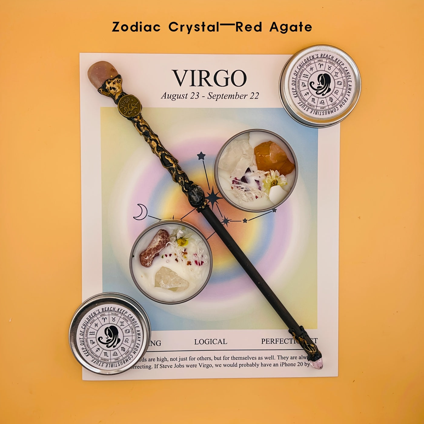 [Magic Crystal] Zodiac Crystal Magic Wand And Zodiac Crystal Candle Set, Constellation Stone, Blue Wind Chime Fragrance, Free Storage Box, Wizard Wand, Scepter, Cosplay, Gift, Energy, Healing, Magic Props, Witchcraft, Divinat