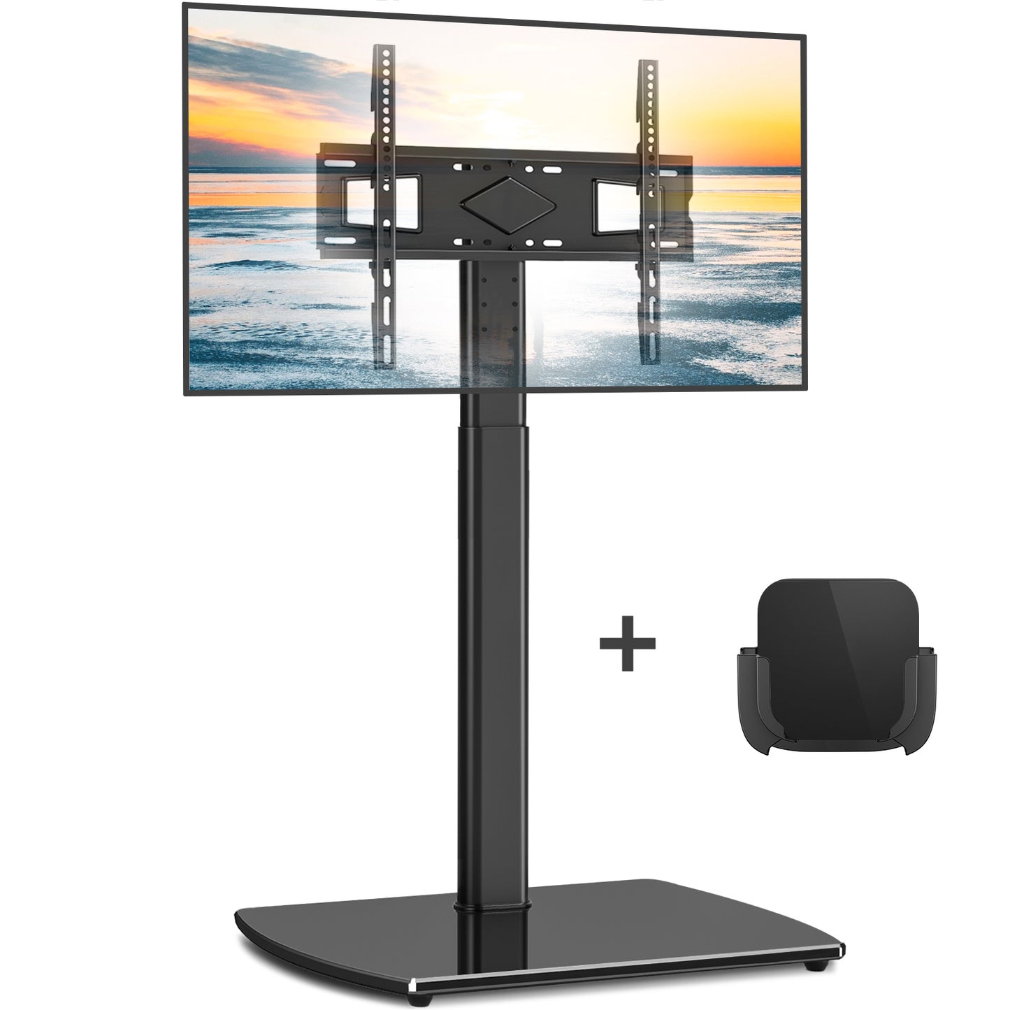 Rfiver Swivel TV Floor Stand with Mount for Apple TV/Roku Ultra, Universal for 32-65 Inch LCD LED Flat Screen, Height Adjustable TV Mount Stand with Shelf, Space Saving Corner TV Stand for Home Office