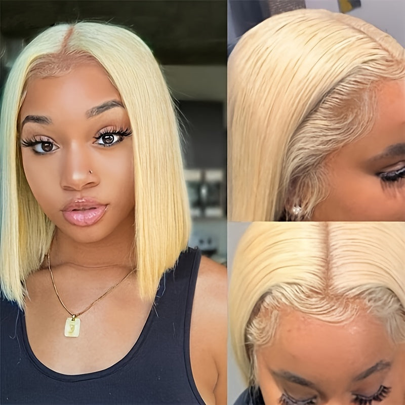 613 Blonde Bob Wig Human Hair 13x4 Blonde Lace Front Wigs Human Hair Pre Plucked Transparent Lace 180% Density 613 Frontal Wig Brazilian Straight Short Bob Wigs