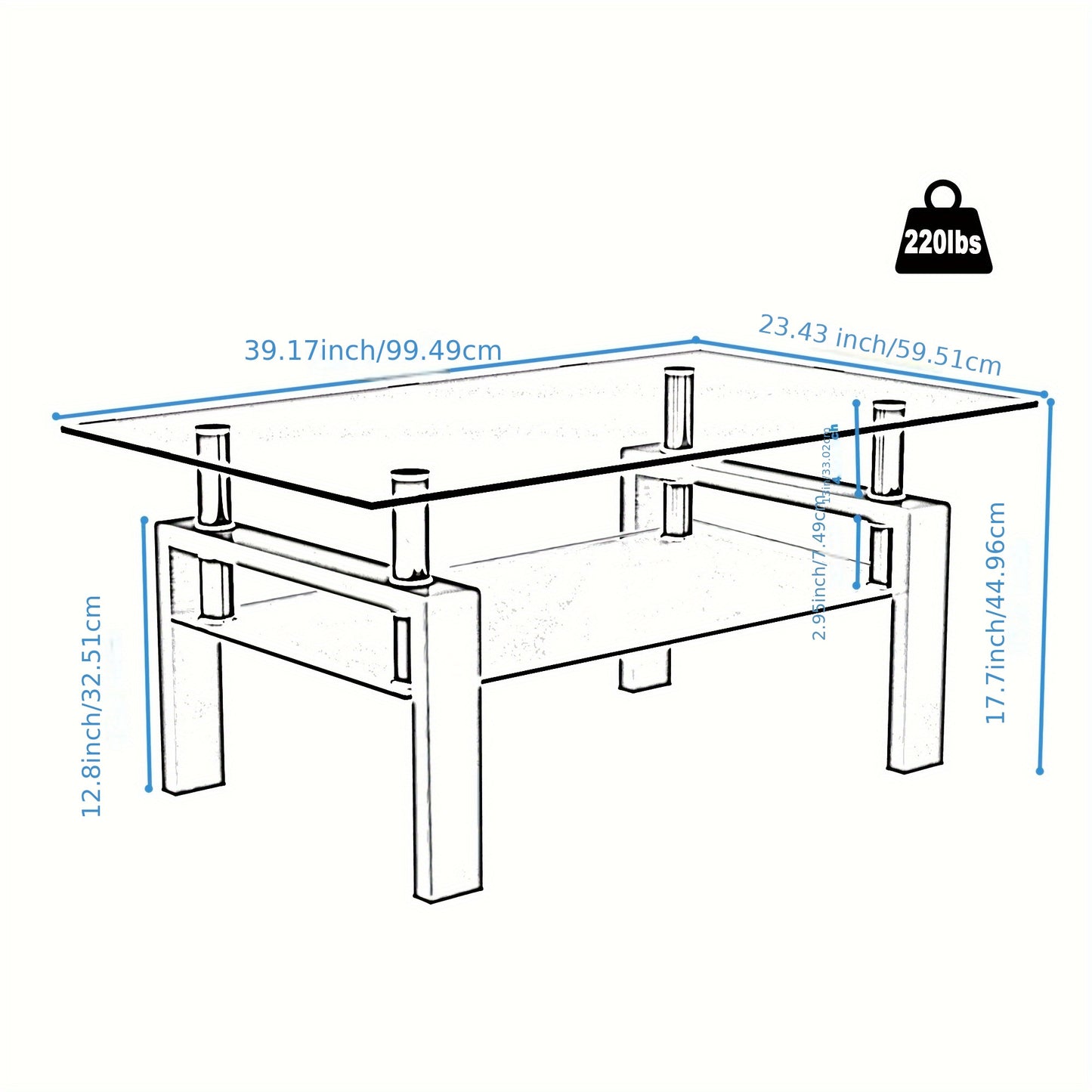 Rectangle Glass Coffee Table, Glass Coffee Tables For Living Room, Rectangle Clear Coffee Table For Home Office Or Conversation Leisure Occasions, Rectangle Glass Cocktail Table, Metal Leg, Black