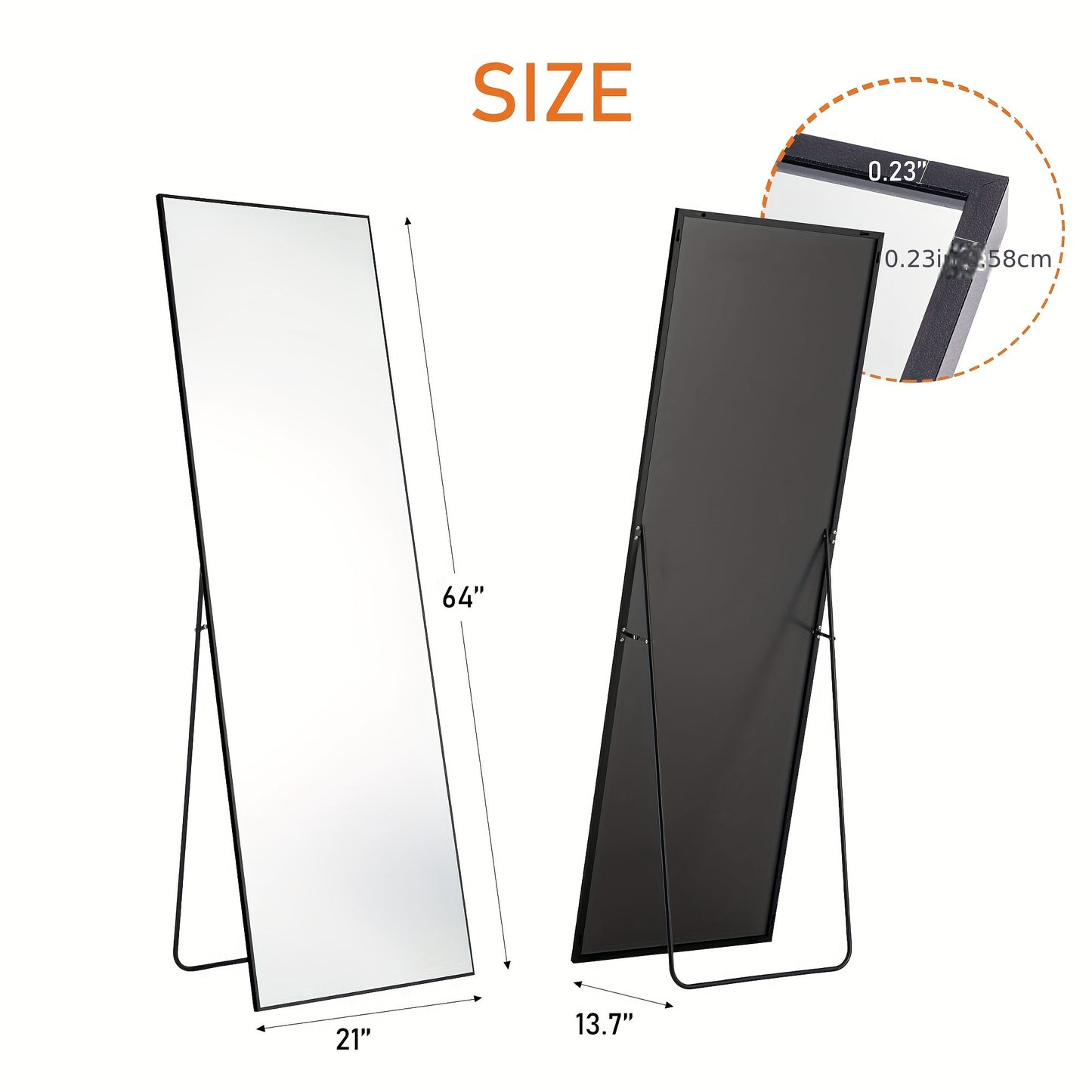 Floor Mirror, 64" x 21" Full Length Mirror with Stand, Hanging Mirror Wall Mounted Mirror with Aluminum Alloy Frame, Full Body Mirror for Living Room Bedroom Cloakroom