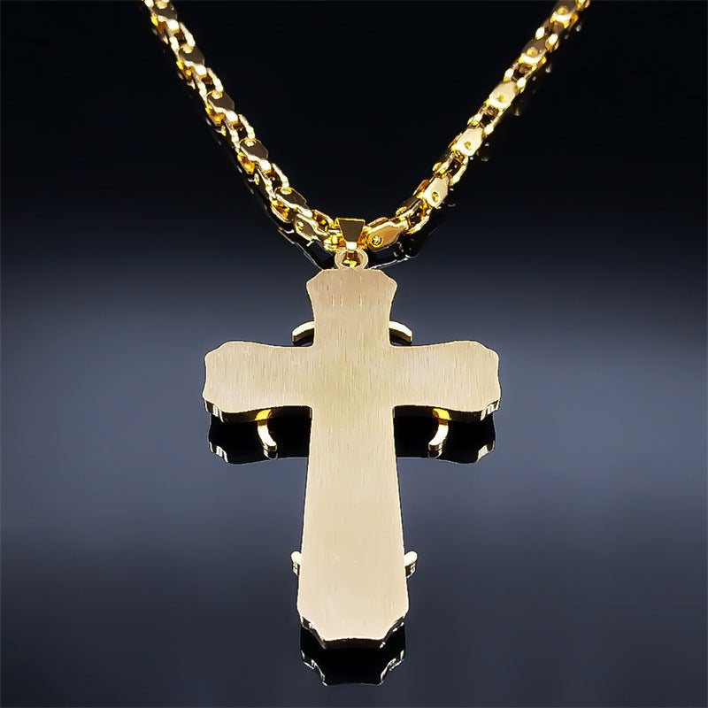 A Hip-hop Punk Double-layer Stainless Steel Cross Pendant Necklace For Men, Punk Jewelry Christmas Gift