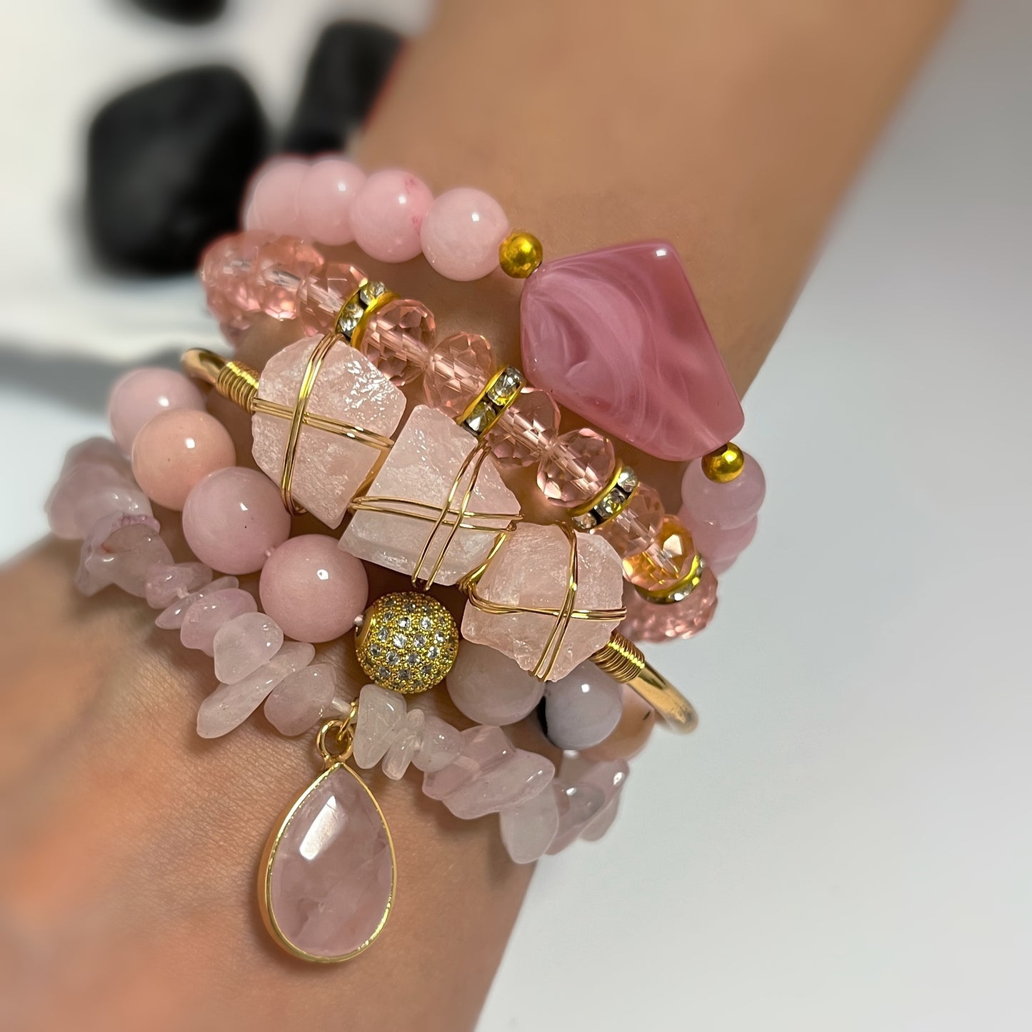 5pcs Boho Chic Stackable Natural Stone Bracelet Set - Perfect Holiday Gift for Girls & Boys, Available in Pink, Black, Red, Purple, Green, Cream