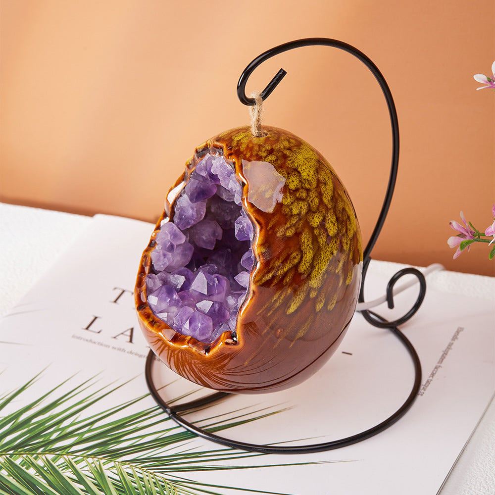 1pc Natural Healing Crystal Stone Amethyst Tusk Flower Dinosaur Egg Shape Holiday Night Light Decoration, Novelty Decorative Lights