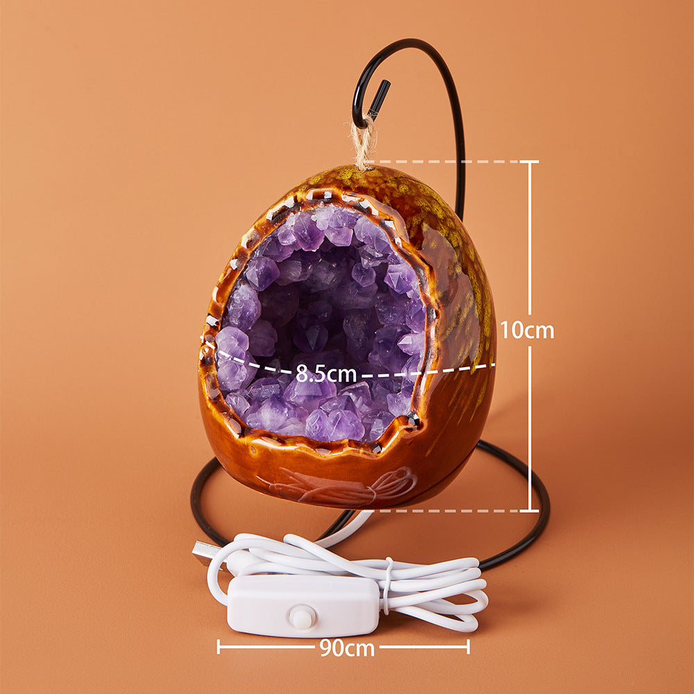 1pc Natural Healing Crystal Stone Amethyst Tusk Flower Dinosaur Egg Shape Holiday Night Light Decoration, Novelty Decorative Lights