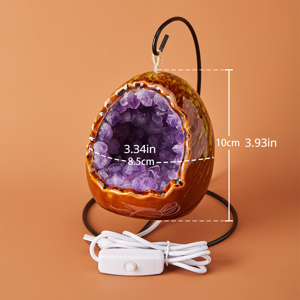 1pc Natural Healing Crystal Stone Amethyst Tusk Flower Dinosaur Egg Shape Holiday Night Light Decoration, Novelty Decorative Lights