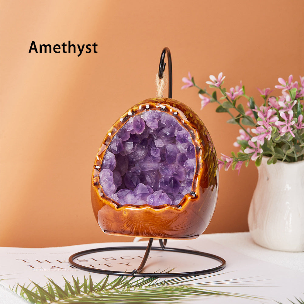 1pc Natural Healing Crystal Stone Amethyst Tusk Flower Dinosaur Egg Shape Holiday Night Light Decoration, Novelty Decorative Lights