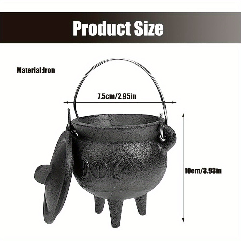 Cauldron Cast Iron Witchcraft Cast Cauldron With Lid And Carry Handle For Spells, Halloween Decoration Or Incense Burning Classic Useful Practical Supplies