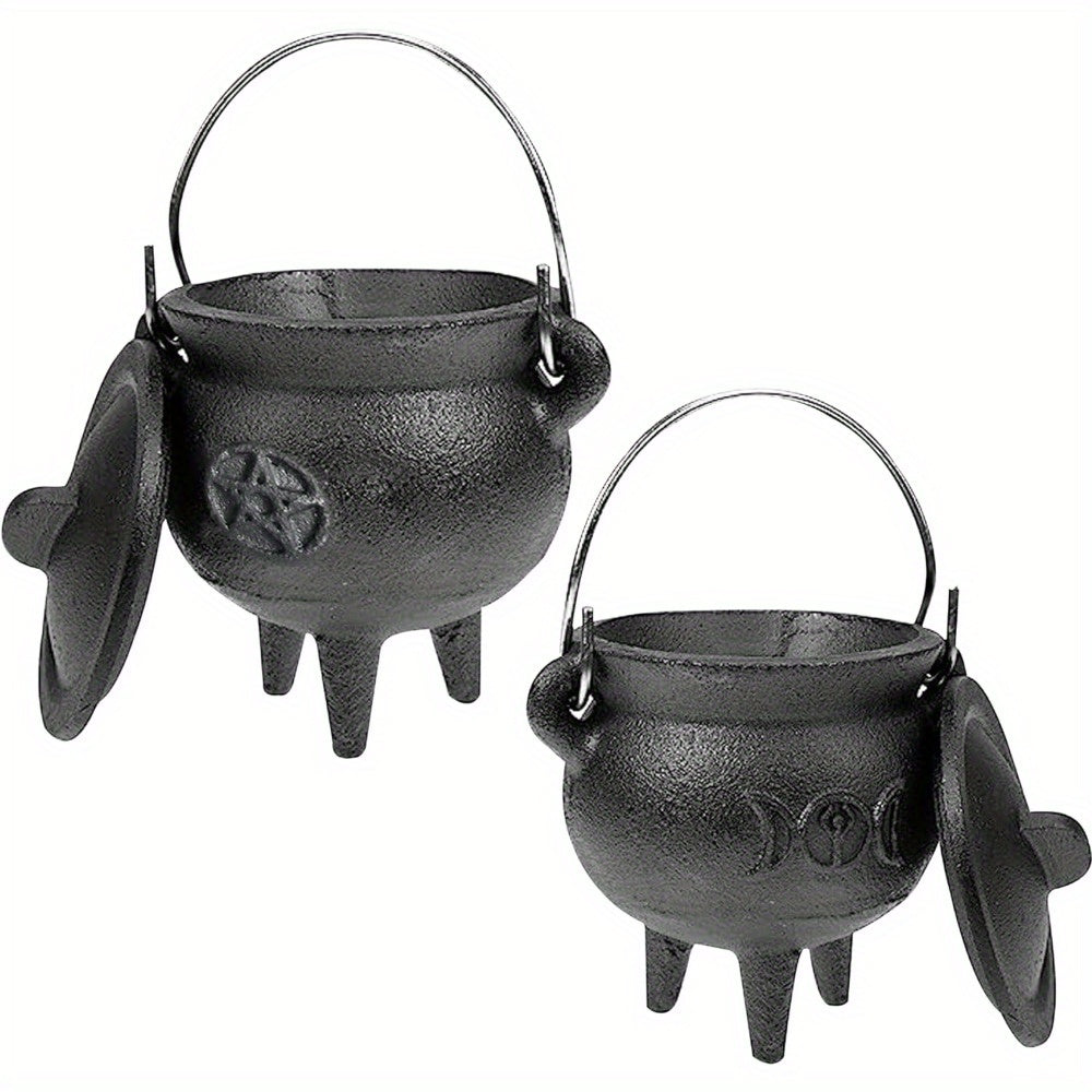 Cauldron Cast Iron Witchcraft Cast Cauldron With Lid And Carry Handle For Spells, Halloween Decoration Or Incense Burning Classic Useful Practical Supplies