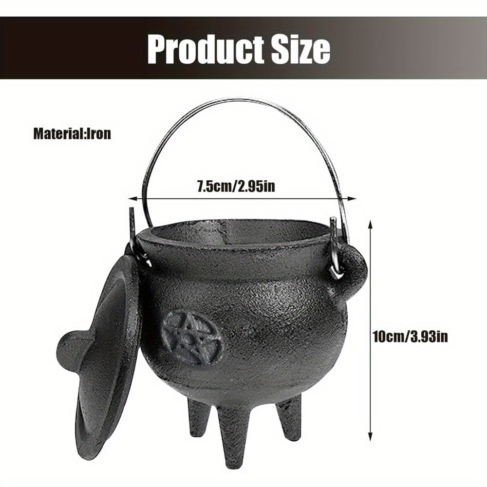 Cauldron Cast Iron Witchcraft Cast Cauldron With Lid And Carry Handle For Spells, Halloween Decoration Or Incense Burning Classic Useful Practical Supplies