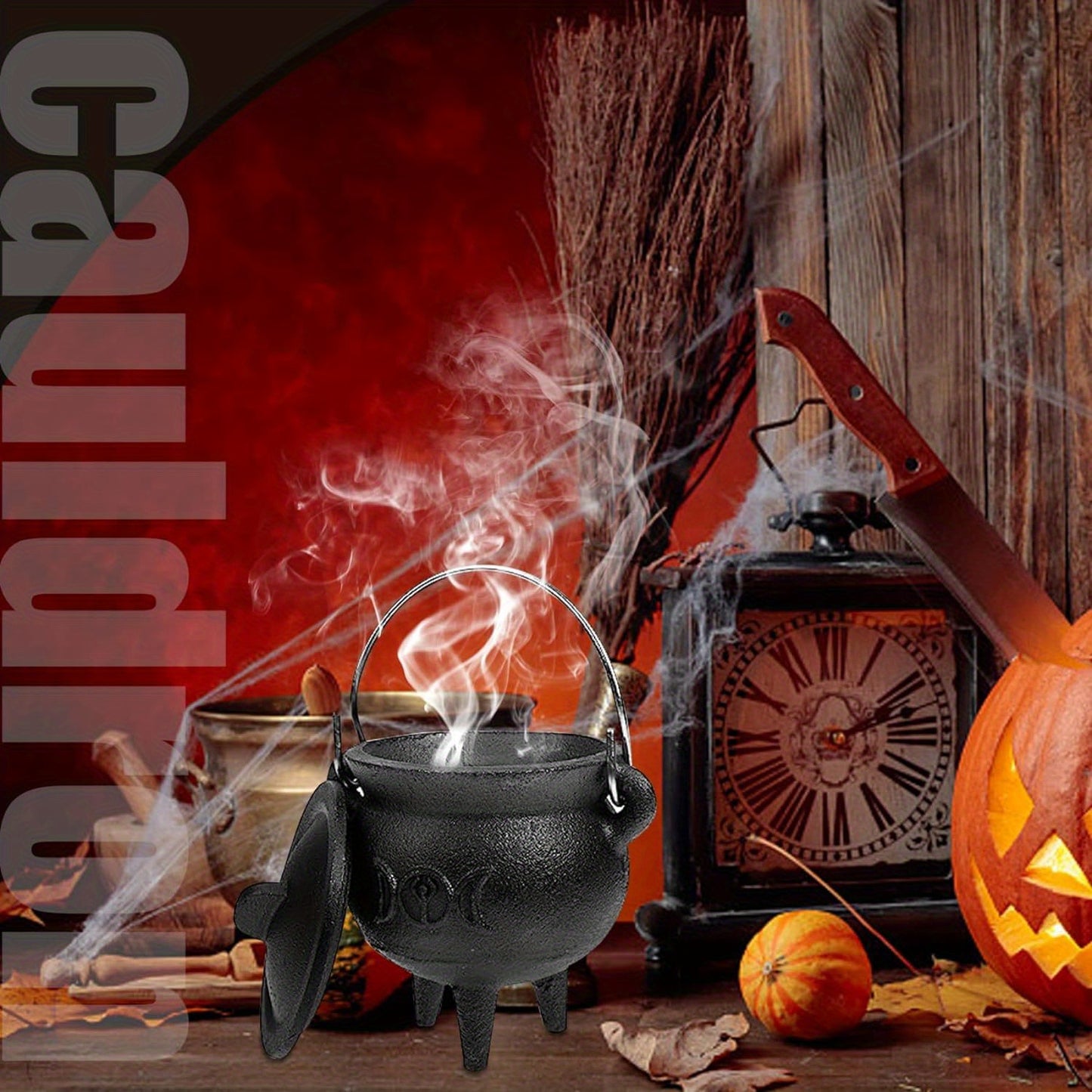 Cauldron Cast Iron Witchcraft Cast Cauldron With Lid And Carry Handle For Spells, Halloween Decoration Or Incense Burning Classic Useful Practical Supplies