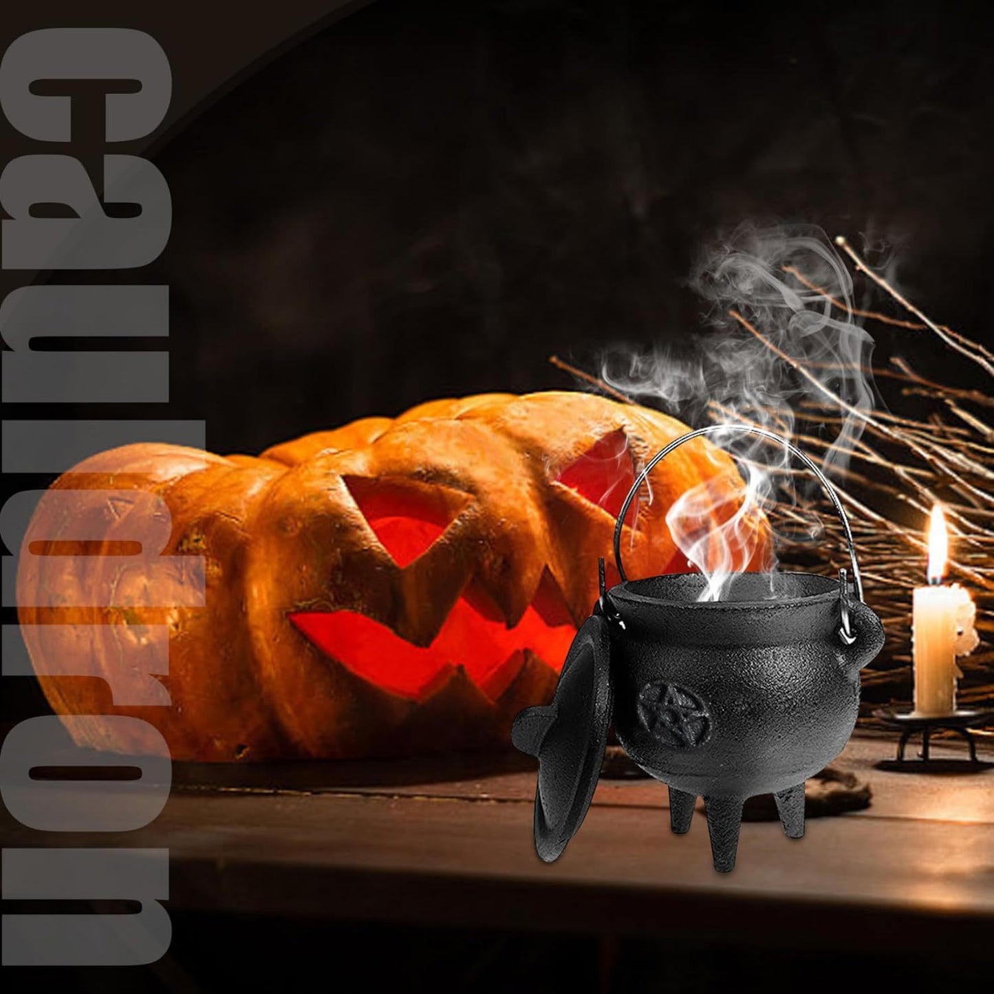 Cauldron Cast Iron Witchcraft Cast Cauldron With Lid And Carry Handle For Spells, Halloween Decoration Or Incense Burning Classic Useful Practical Supplies