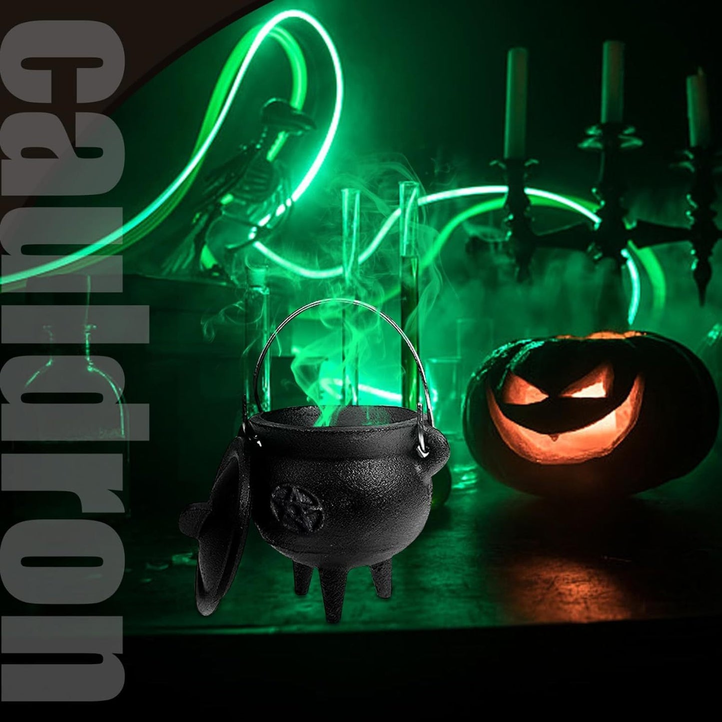 Cauldron Cast Iron Witchcraft Cast Cauldron With Lid And Carry Handle For Spells, Halloween Decoration Or Incense Burning Classic Useful Practical Supplies