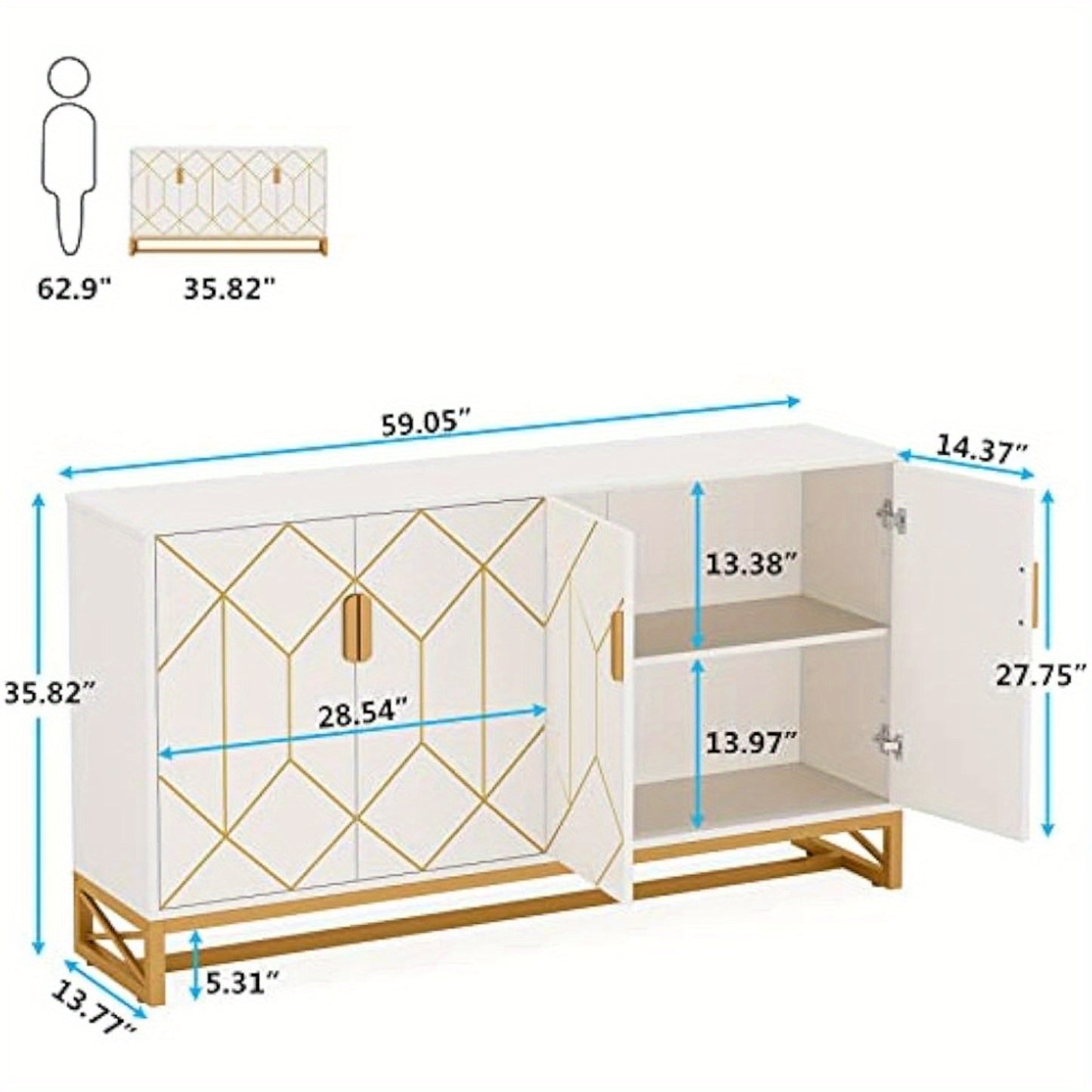 59" Buffet Cabinet With Storage Kitchen Sideboard Storage Cabinet