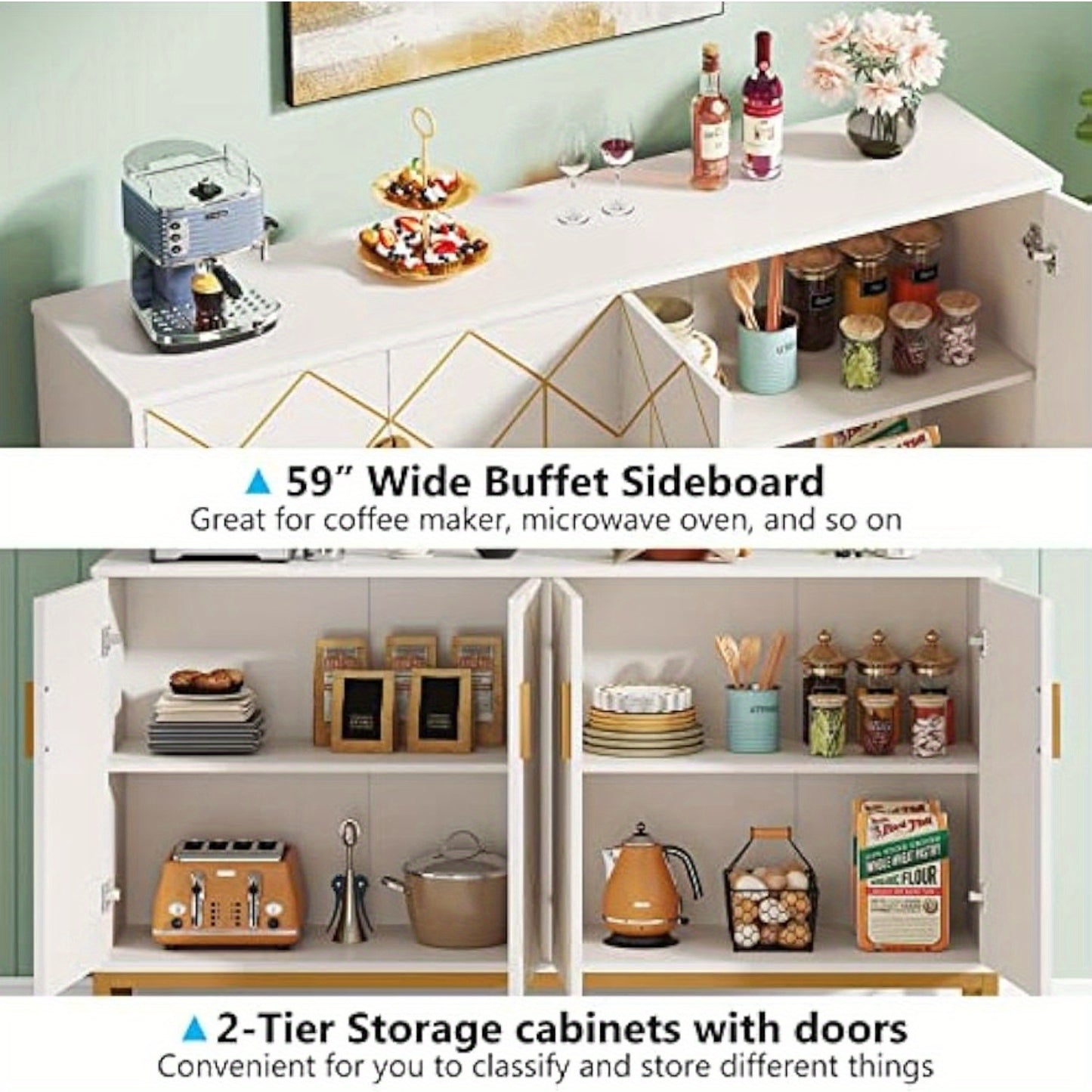 59" Buffet Cabinet With Storage Kitchen Sideboard Storage Cabinet