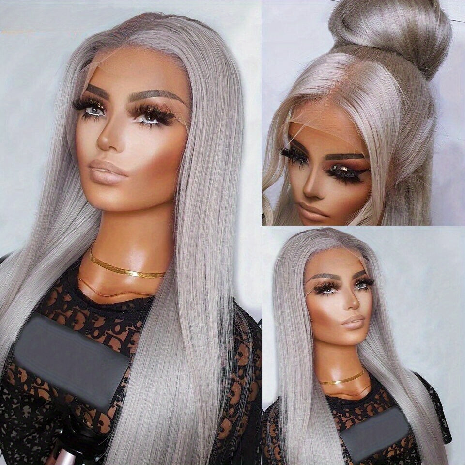 Long Body Wave Synthetic Lace Front Wig 13X3 Lace Wig Long Lace Front Wigs Straight Gray Synthetic Hair Wig Cosplay