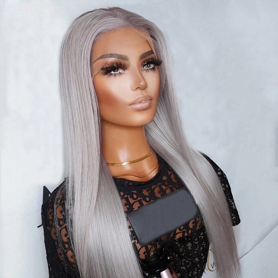 Long Body Wave Synthetic Lace Front Wig 13X3 Lace Wig Long Lace Front Wigs Straight Gray Synthetic Hair Wig Cosplay