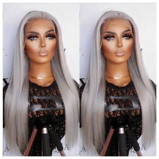 Long Body Wave Synthetic Lace Front Wig 13X3 Lace Wig Long Lace Front Wigs Straight Gray Synthetic Hair Wig Cosplay