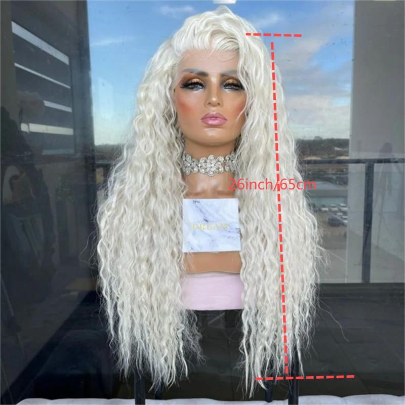 Long Curly Synthetic Lace Front Wigs for Women 60 Platinum Blonde Kinky Curly Lace Frontal Wig Cosplay Party Wigs