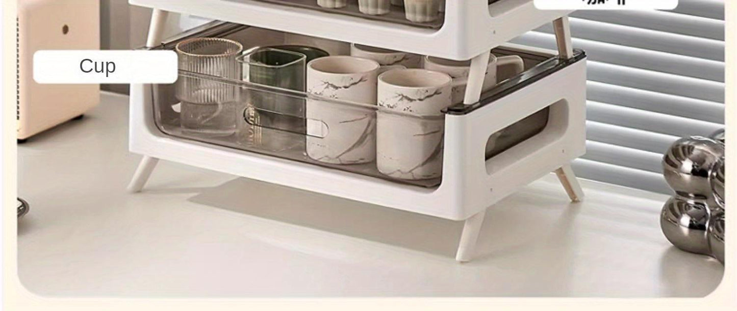 PVC Multi-Drawer Coffee Station Organizer: Cup and Snack Storage Rack with Tea Bag Compartment, Beverage Station Organizer, Kitchen Countertop Espresso Pod Holder