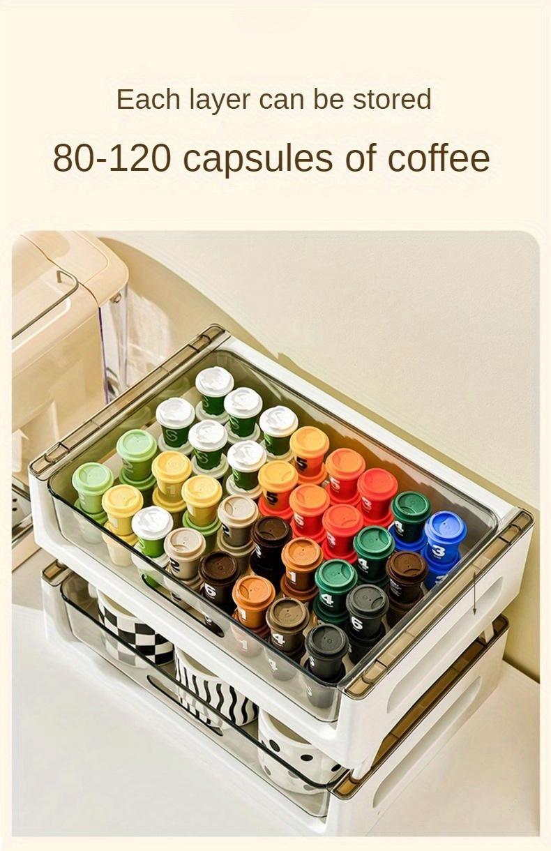 PVC Multi-Drawer Coffee Station Organizer: Cup and Snack Storage Rack with Tea Bag Compartment, Beverage Station Organizer, Kitchen Countertop Espresso Pod Holder