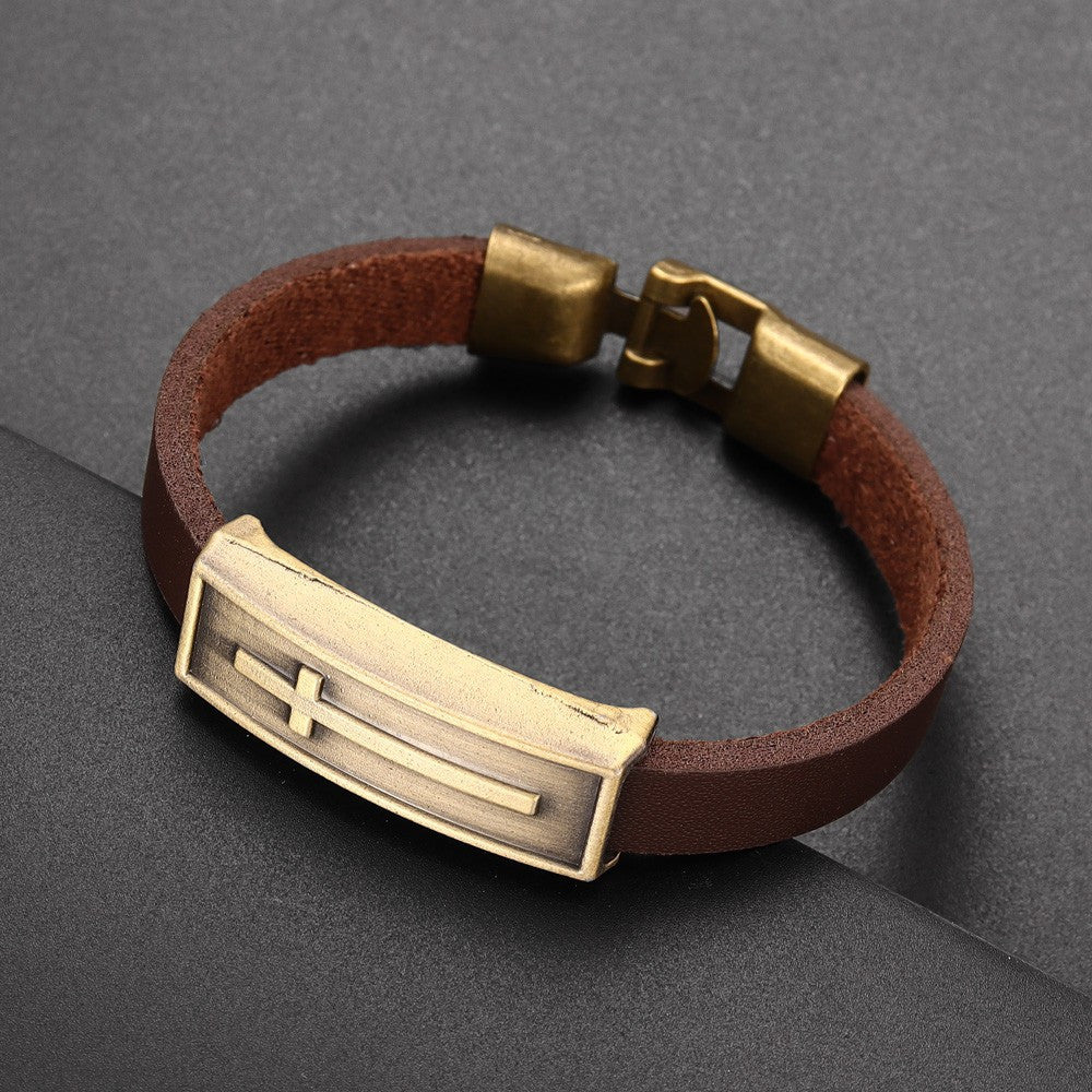 1pc Fashion Cross Faux Leather Bracelet Retro Punk Buckle Bracelet Punk Party Festival Gift Jewelry