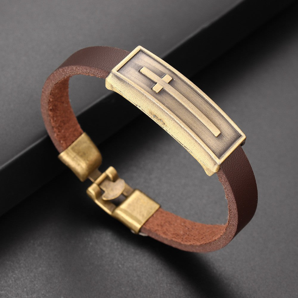 1pc Fashion Cross Faux Leather Bracelet Retro Punk Buckle Bracelet Punk Party Festival Gift Jewelry