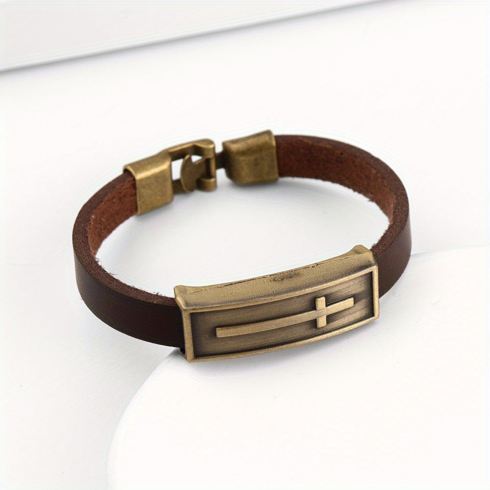 1pc Fashion Cross Faux Leather Bracelet Retro Punk Buckle Bracelet Punk Party Festival Gift Jewelry