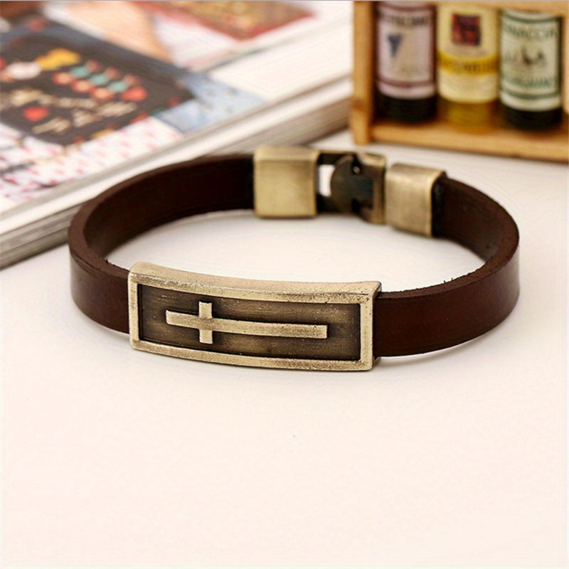 1pc Fashion Cross Faux Leather Bracelet Retro Punk Buckle Bracelet Punk Party Festival Gift Jewelry