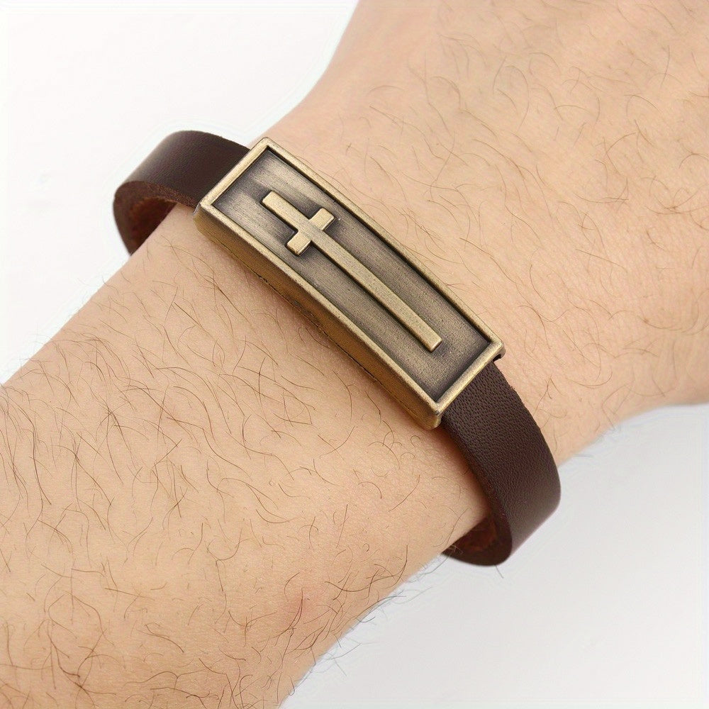 1pc Fashion Cross Faux Leather Bracelet Retro Punk Buckle Bracelet Punk Party Festival Gift Jewelry