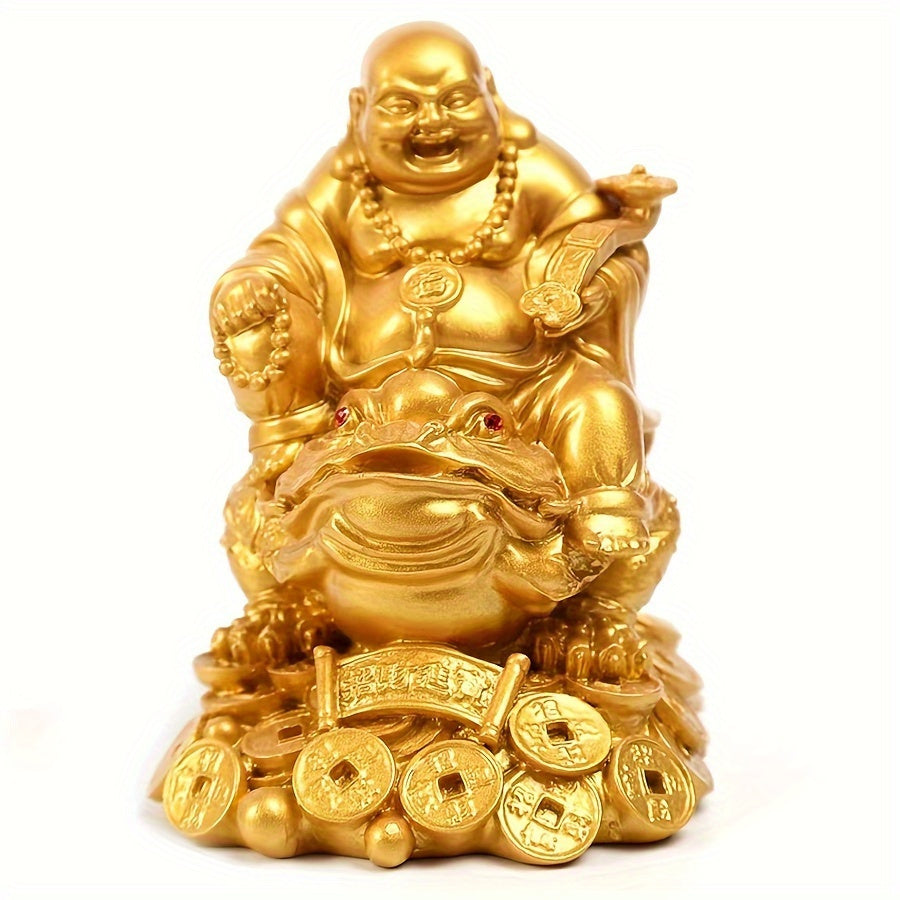 1pc Feng Shui Laughing Buddha Statue - Attract Wealth & Happiness - Wealthy Toad on Money Frog Design - Perfect Car & Home Decor for Chinese New Year - Eye-Catching Prosperity Charm