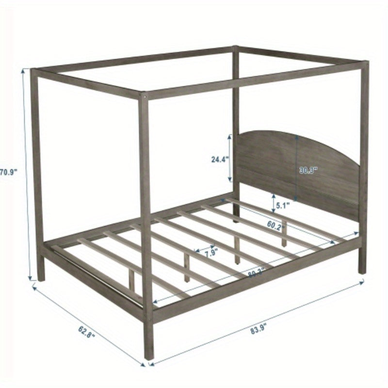 Brown Wash Queen Size Canopy Platform Bed featuring Headboard and Stable Support Legs